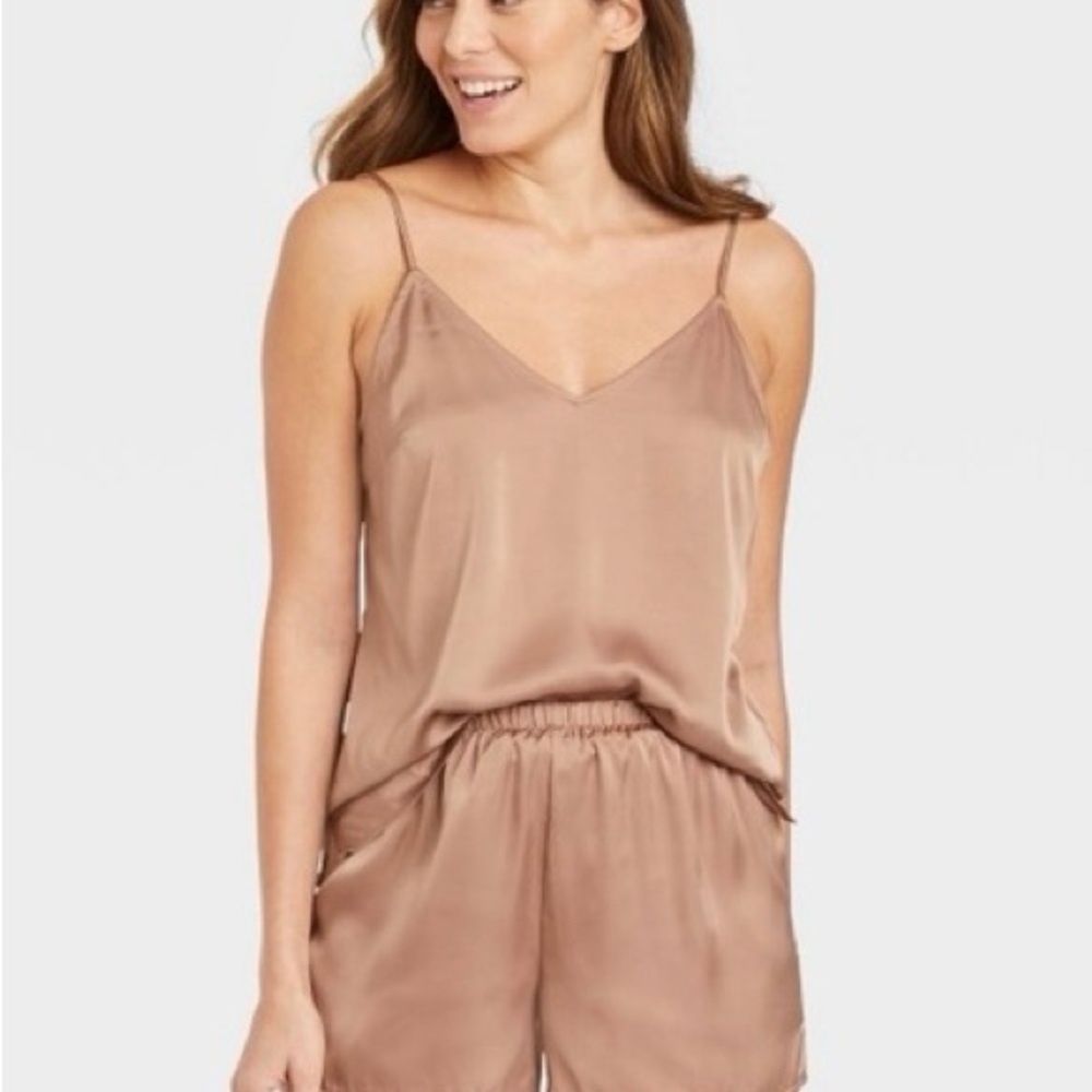 Stars Above Satin Top & Shorts Women's Satin Sleepwear Set in Brown